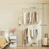SoBuy FRG109-II-W Teleskooppinen vaateteline, tukeva vaateräkki, säädettävä avoin vaatekaappi ripustustangoilla makuuhuoneeseen tai pukeutumishuoneeseen, valkoinen