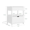 SoBuy FRG258-II-E-W Yöpöytä 4-in-1-latausasemalla, 2 laatikolla ja avohyllyllä – Valkoinen, 45 × 38 × 55,5 cm