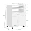 SoBuy FSB09-E-W Keittiövaunu 4-in-1-latausasemalla – Pyörät tai jalat, 1 laatikko, 2 ovea, säädettävä hylly, valkoinen, 61,5 × 40 × 92 cm