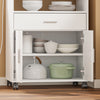 SoBuy FSB09-E-W Keittiövaunu 4-in-1-latausasemalla – Pyörät tai jalat, 1 laatikko, 2 ovea, säädettävä hylly, valkoinen, 61,5 × 40 × 92 cm