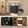 SoBuy FSR100-E-SCH Ultraohut kenkäkaappi eteiseen LED-valolla – 19 cm, 4 kaatuvaa etusarjaa, 8–12 paria, musta