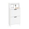 SoBuy FSR221-W Kapea kenkäkaappi eteiseen 19 cm – 2 läppäovea, 4–6 kenkäparia, koukut ja korotettu 10 cm jalusta, valkoinen, 60 × 19 × 119 cm