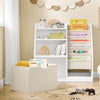 SoBuy KMB119-W Lastenkirjahylly 3-tasoinen Montessori-kirjahylly Säilytyksellä ja Kangaskoreilla Lastenhuoneen Huonekalu Valkoinen 80x40x80 cm