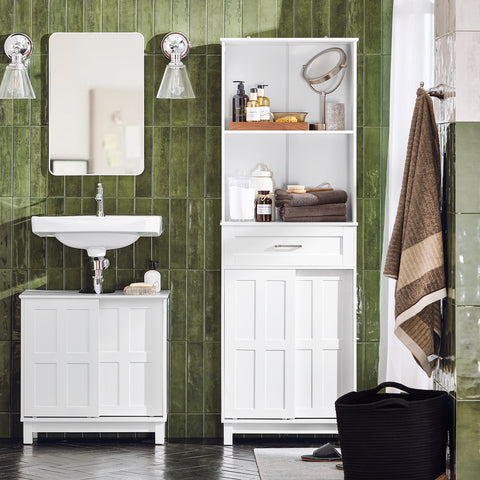 SoBuy Kylpyhuone kaappi Korkea kaappi Kulmahylly BZR141-W