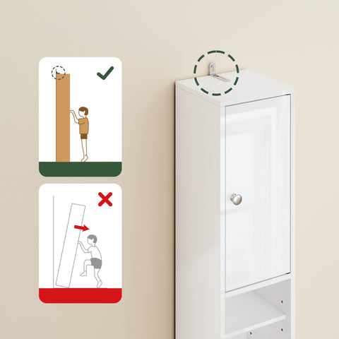 SoBuy BZR167-GW Kapea Kylpyhuonekaappi, Säilytyskaappi, 1 Laatikko, 2 Ovea ja 5 Avohyllyä, Säädettävät Hyllyt, Kiiltävän Valkoinen, 20x20x180 cm