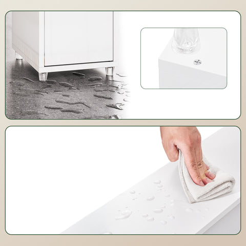 SoBuy BZR167-GW Kapea Kylpyhuonekaappi, Säilytyskaappi, 1 Laatikko, 2 Ovea ja 5 Avohyllyä, Säädettävät Hyllyt, Kiiltävän Valkoinen, 20x20x180 cm