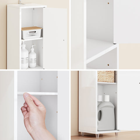 SoBuy BZR167-GW Kapea Kylpyhuonekaappi, Säilytyskaappi, 1 Laatikko, 2 Ovea ja 5 Avohyllyä, Säädettävät Hyllyt, Kiiltävän Valkoinen, 20x20x180 cm