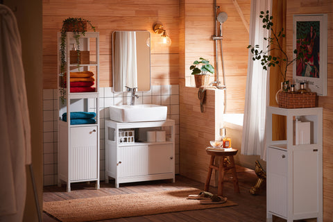 SoBuy Kylpyhuone kaappi liukuovilla Allaskaappi Allaskaluste BZR185-W