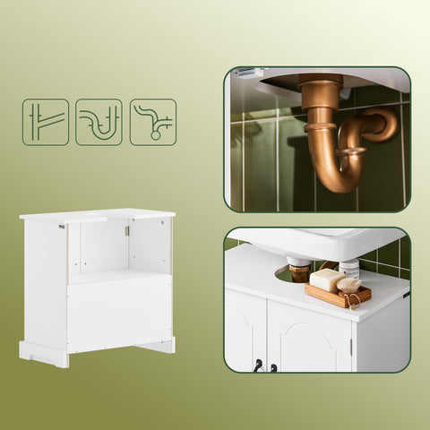 SoBuy BZR205-W Allaskaapin Aluskaappi Kylpyhuoneeseen 60 cm, Pieni Säilytyskaappi Säädettävillä Hyllyillä, Kompakti ja Kosteudenkestävä Allaskaappi Puusta, Valkoinen