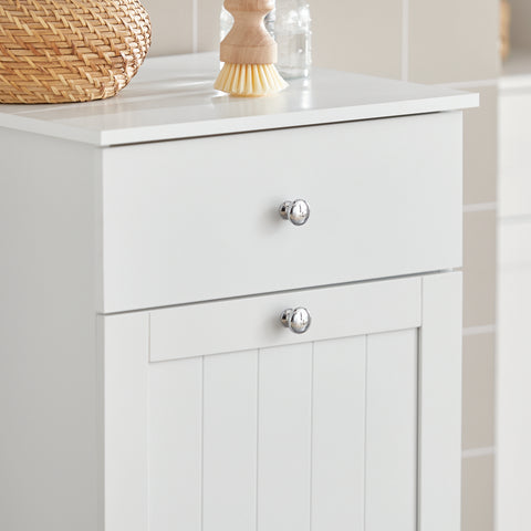 SoBuy BZR21-W Pieni kylpyhuonekaappi, Yksi laatikko ja irrotettava pyykkikori, säilytyskaluste, valkoinen, 40x38x90 cm