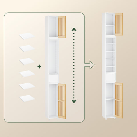SoBuy BZR34-BW Kylpyhuoneen Kaappi, Kapea Säilytyskaappi, Korkea Säilytyskaluste 6 Säädettävällä Hyllyllä, Pieni Kylpyhuoneen Säilytysratkaisu, Valkoinen, 20x20x180 cm