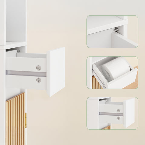 SoBuy BZR34-BW Kylpyhuoneen Kaappi, Kapea Säilytyskaappi, Korkea Säilytyskaluste 6 Säädettävällä Hyllyllä, Pieni Kylpyhuoneen Säilytysratkaisu, Valkoinen, 20x20x180 cm