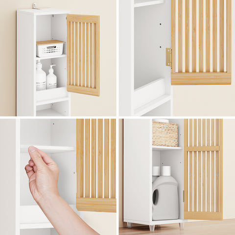 SoBuy BZR34-BW Kylpyhuoneen Kaappi, Kapea Säilytyskaappi, Korkea Säilytyskaluste 6 Säädettävällä Hyllyllä, Pieni Kylpyhuoneen Säilytysratkaisu, Valkoinen, 20x20x180 cm