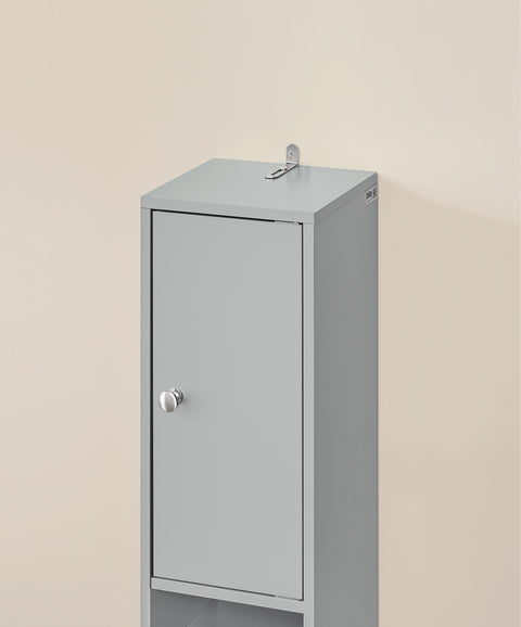 SoBuy BZR34-HG Korkea Kylpyhuoneen Säilytyskaappi – Vapaasti Seisova Kapea Kylpyhuonekaappi, Vedenkestävä MDF, Säädettävät Hyllyt ja Laatikko – Kompakti Kylpyhuonekaluste, Harmaa, B20 x D20 x K180cm