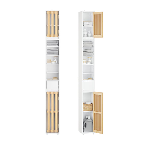 SoBuy BZR34-BW Kylpyhuoneen Kaappi, Kapea Säilytyskaappi, Korkea Säilytyskaluste 6 Säädettävällä Hyllyllä, Pieni Kylpyhuoneen Säilytysratkaisu, Valkoinen, 20x20x180 cm