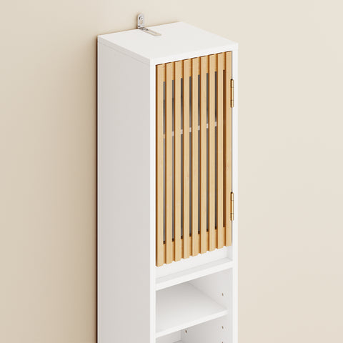 SoBuy BZR34-BW Kylpyhuoneen Kaappi, Kapea Säilytyskaappi, Korkea Säilytyskaluste 6 Säädettävällä Hyllyllä, Pieni Kylpyhuoneen Säilytysratkaisu, Valkoinen, 20x20x180 cm