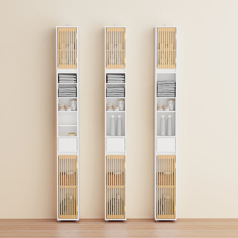 SoBuy BZR34-BW Kylpyhuoneen Kaappi, Kapea Säilytyskaappi, Korkea Säilytyskaluste 6 Säädettävällä Hyllyllä, Pieni Kylpyhuoneen Säilytysratkaisu, Valkoinen, 20x20x180 cm