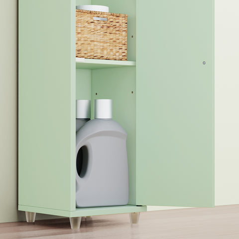 SoBuy BZR34-II-GR Korkea Kylpyhuonekaappi – Vapaasti Seisova Kapea Kylpyhuonekaappi, Vedenkestävä MDF, Säädettävät Hyllyt ja Laatikko – Kompakti Kylpyhuonekaluste, Vaaleanvihreä, 20 x 20 x 180 cm