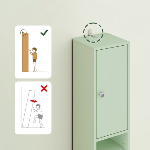 SoBuy BZR34-II-GR Korkea Kylpyhuonekaappi – Vapaasti Seisova Kapea Kylpyhuonekaappi, Vedenkestävä MDF, Säädettävät Hyllyt ja Laatikko – Kompakti Kylpyhuonekaluste, Vaaleanvihreä, 20 x 20 x 180 cm