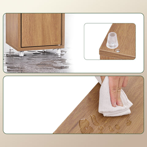 SoBuy BZR34-II-PF Korkea Kylpyhuonekaappi – Vapaasti Seisova Kapea Kylpyhuonekaappi, Vesitiivis MDF Säädettävillä Hyllyillä ja Laatikolla – Kompakti Kylpyhuonekaluste, Luonnonpuun Sävy, B20 x D20 x K180 cm