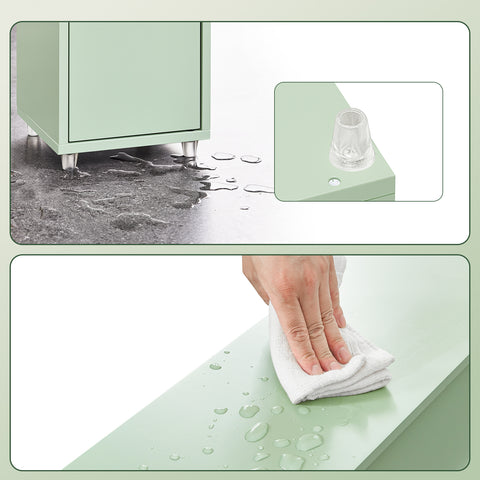 SoBuy BZR34-II-GR Korkea Kylpyhuonekaappi – Vapaasti Seisova Kapea Kylpyhuonekaappi, Vedenkestävä MDF, Säädettävät Hyllyt ja Laatikko – Kompakti Kylpyhuonekaluste, Vaaleanvihreä, 20 x 20 x 180 cm