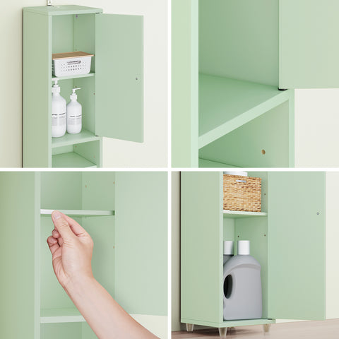 SoBuy BZR34-II-GR Korkea Kylpyhuonekaappi – Vapaasti Seisova Kapea Kylpyhuonekaappi, Vedenkestävä MDF, Säädettävät Hyllyt ja Laatikko – Kompakti Kylpyhuonekaluste, Vaaleanvihreä, 20 x 20 x 180 cm