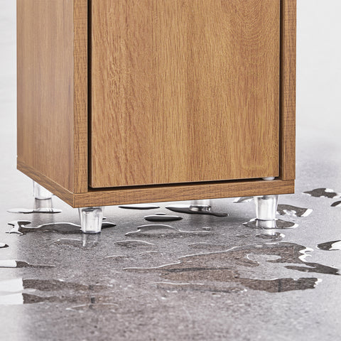 SoBuy BZR34-II-PF Korkea Kylpyhuonekaappi – Vapaasti Seisova Kapea Kylpyhuonekaappi, Vesitiivis MDF Säädettävillä Hyllyillä ja Laatikolla – Kompakti Kylpyhuonekaluste, Luonnonpuun Sävy, B20 x D20 x K180 cm