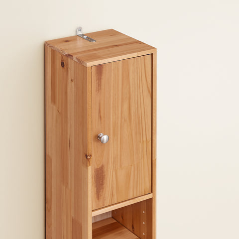 SoBuy BZR34-II-SH Kapea Kylpyhuoneen Kaappi Massiivipuusta, Säilytyskaappi Vetolaatikolla ja Avohyllyillä, Säädettävät Hyllyt, Puunvärinen, 20x20x180 cm