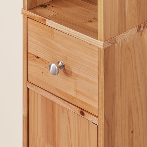 SoBuy BZR34-II-SH Kapea Kylpyhuoneen Kaappi Massiivipuusta, Säilytyskaappi Vetolaatikolla ja Avohyllyillä, Säädettävät Hyllyt, Puunvärinen, 20x20x180 cm