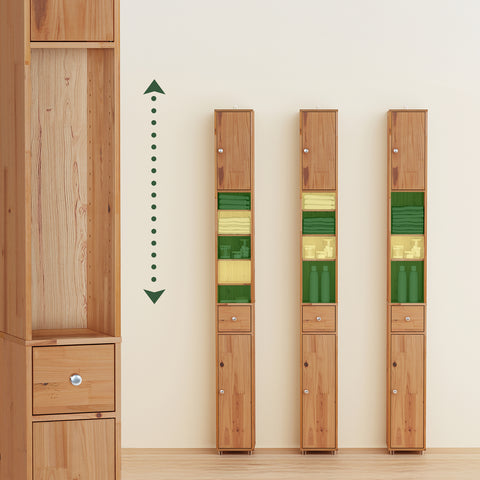 SoBuy BZR34-II-SH Kapea Kylpyhuoneen Kaappi Massiivipuusta, Säilytyskaappi Vetolaatikolla ja Avohyllyillä, Säädettävät Hyllyt, Puunvärinen, 20x20x180 cm