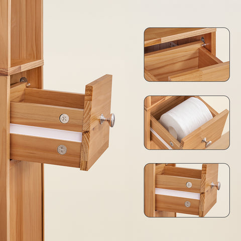 SoBuy BZR34-II-SH Kapea Kylpyhuoneen Kaappi Massiivipuusta, Säilytyskaappi Vetolaatikolla ja Avohyllyillä, Säädettävät Hyllyt, Puunvärinen, 20x20x180 cm