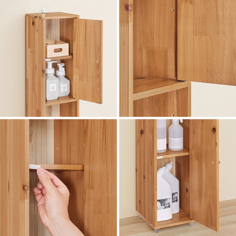 SoBuy BZR34-II-SH Kapea Kylpyhuoneen Kaappi Massiivipuusta, Säilytyskaappi Vetolaatikolla ja Avohyllyillä, Säädettävät Hyllyt, Puunvärinen, 20x20x180 cm