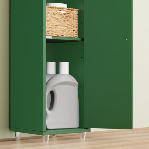 SoBuy BZR34-II-SY Korkea Kylpyhuonekaappi – Vapaasti Seisova Kapea Kaappi, Vedenkestävä MDF, Säädettävät Hyllyt ja Laatikko – Kompakti Kylpyhuonekaluste, Tummanvihreä, B20 x D20 x K180 cm