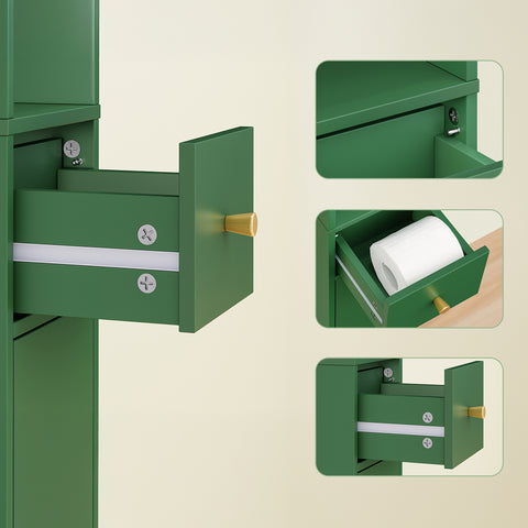 SoBuy BZR34-II-SY Korkea Kylpyhuonekaappi – Vapaasti Seisova Kapea Kaappi, Vedenkestävä MDF, Säädettävät Hyllyt ja Laatikko – Kompakti Kylpyhuonekaluste, Tummanvihreä, B20 x D20 x K180 cm