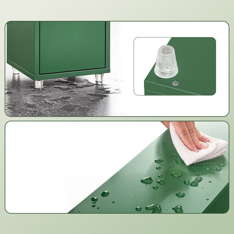 SoBuy BZR34-II-SY Korkea Kylpyhuonekaappi – Vapaasti Seisova Kapea Kaappi, Vedenkestävä MDF, Säädettävät Hyllyt ja Laatikko – Kompakti Kylpyhuonekaluste, Tummanvihreä, B20 x D20 x K180 cm