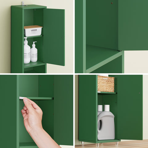 SoBuy BZR34-II-SY Korkea Kylpyhuonekaappi – Vapaasti Seisova Kapea Kaappi, Vedenkestävä MDF, Säädettävät Hyllyt ja Laatikko – Kompakti Kylpyhuonekaluste, Tummanvihreä, B20 x D20 x K180 cm