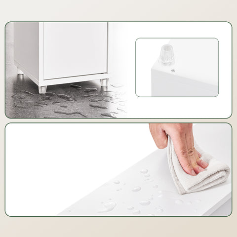 SoBuy BZR34-II-W Korkea Kylpyhuonekaappi – Vapaasti Seisova Kapea Kylpyhuonekaappi, Vedenkestävä Säädettävillä Hyllyillä ja Laatikkolla – Kompakti Puiset Kylpyhuonekaluste, Valkoinen, L20 x S20 x K180 cm