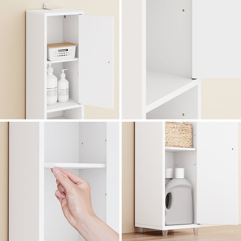 SoBuy BZR34-II-W Korkea Kylpyhuonekaappi – Vapaasti Seisova Kapea Kylpyhuonekaappi, Vedenkestävä Säädettävillä Hyllyillä ja Laatikkolla – Kompakti Puiset Kylpyhuonekaluste, Valkoinen, L20 x S20 x K180 cm