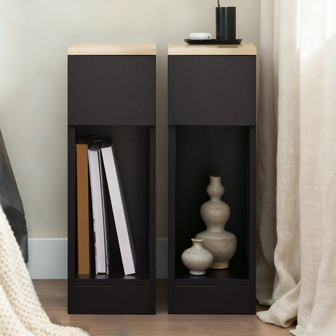 SoBuy FBT111-SCHx2 Kapea Yöpöytä 2 Kappaleen Setti, Yöpöytä Vetolaatikolla ja Hyllyllä, Musta, 20 x 35 x 60 cm