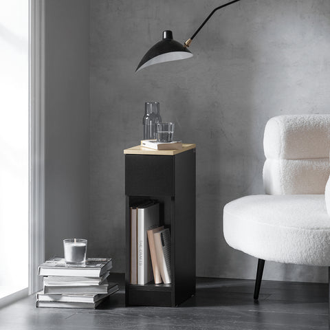 SoBuy FBT111-SCHx2 Kapea Yöpöytä 2 Kappaleen Setti, Yöpöytä Vetolaatikolla ja Hyllyllä, Musta, 20 x 35 x 60 cm