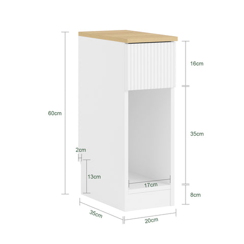 Ennakkomyynti SoBuy FBT111-W Kapea ja Siro Yöpöytä Laatikoilla ja Hyllyllä – Sivupöytä tai Yöpöytä – Säilytysratkaisu Makuuhuoneeseen tai Olohuoneeseen – Valkoinen – Koko: L20 x S35 x K60 cm