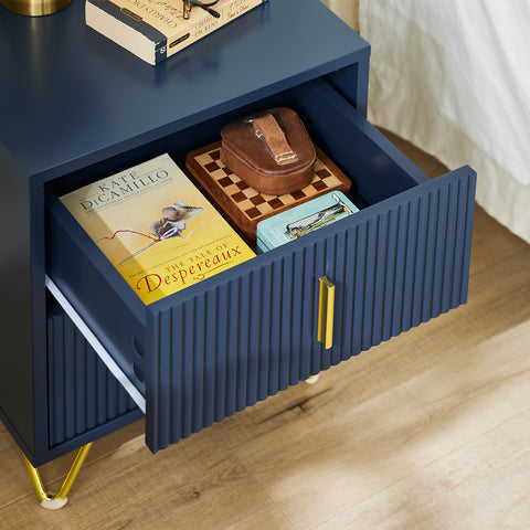 SoBuy FBT115-B Yöpöytä, 2 laatikolla, Moderni sivupöytä makuuhuoneeseen ja olohuoneeseen, Sininen L40 x S40 x K47 cm