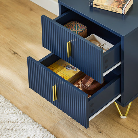 SoBuy FBT115-B Yöpöytä, 2 laatikolla, Moderni sivupöytä makuuhuoneeseen ja olohuoneeseen, Sininen L40 x S40 x K47 cm