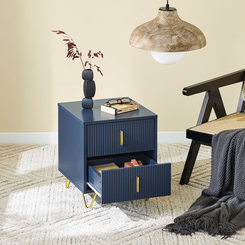 SoBuy FBT115-B Yöpöytä, 2 laatikolla, Moderni sivupöytä makuuhuoneeseen ja olohuoneeseen, Sininen L40 x S40 x K47 cm