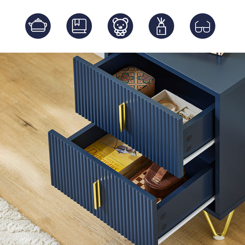 SoBuy FBT115-B Yöpöytä, 2 laatikolla, Moderni sivupöytä makuuhuoneeseen ja olohuoneeseen, Sininen L40 x S40 x K47 cm