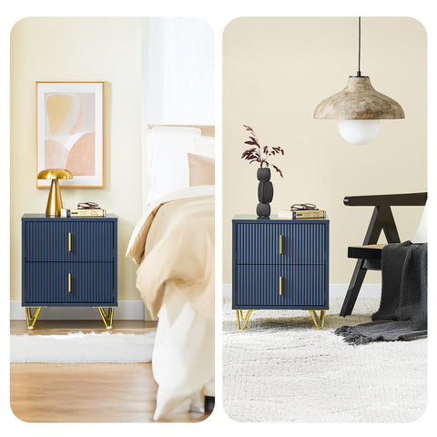 SoBuy FBT115-B Yöpöytä, 2 laatikolla, Moderni sivupöytä makuuhuoneeseen ja olohuoneeseen, Sininen L40 x S40 x K47 cm