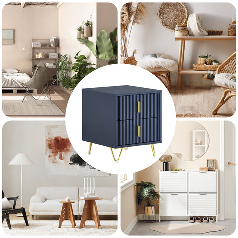 SoBuy FBT115-B Yöpöytä, 2 laatikolla, Moderni sivupöytä makuuhuoneeseen ja olohuoneeseen, Sininen L40 x S40 x K47 cm