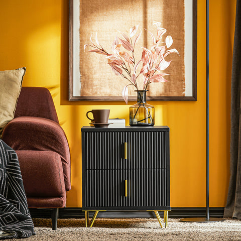 SoBuy FBT115-SCHx2 – Moderni 2 kpl yöpöytäsetti, 2 laatikkoa, musta – Tyylikäs ja käytännöllinen säilytyskaluste makuuhuoneeseen