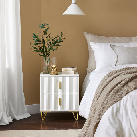 SoBuy FBT115-Wx2 – 2 kpl yöpöytiä, moderni säilytyskaluste kahdella laatikolla, valkoinen – 40 × 40 × 47 cm