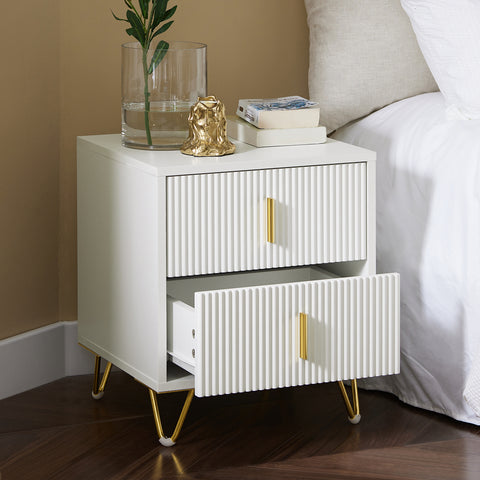 SoBuy FBT115-Wx2 – 2 kpl yöpöytiä, moderni säilytyskaluste kahdella laatikolla, valkoinen – 40 × 40 × 47 cm